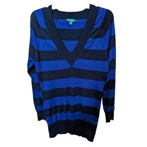 Bitten By Sarah Jessica Parker Women's Blue Striped Tunic Length Sweater Extra L